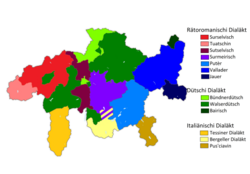 Historical distribution of the dialects of Romansh