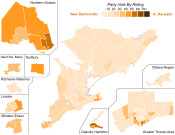 Support for New Democratic Party candidates by riding