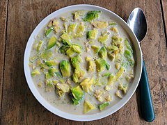 Avocado in milk and sugar, a traditional dish from the Philippines where avocados are regarded as a dessert fruit, rather than savory