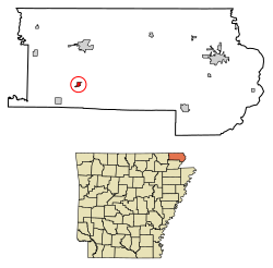 Location of Knobel in Clay County, Arkansas.