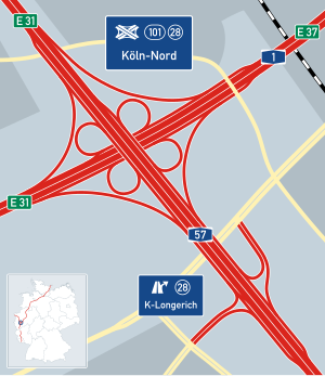 Übersichtskarte Kreuz Köln-Nord