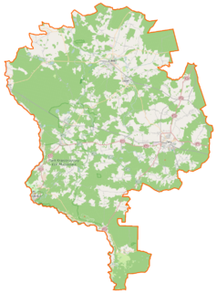 Mapa konturowa powiatu żarskiego, u góry znajduje się punkt z opisem „Lubsko”