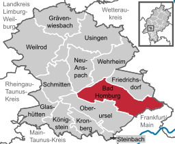 Läget för Bad Homburg vor der Höhe i Hochtaunuskreis