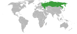 Map indicating locations of Russia and Eswatini