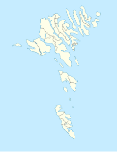 Mapa konturowa Wysp Owczych, u góry nieco na prawo znajduje się punkt z opisem „Glyvrar”