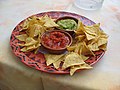 Tortilla chips with salsa and guacamole