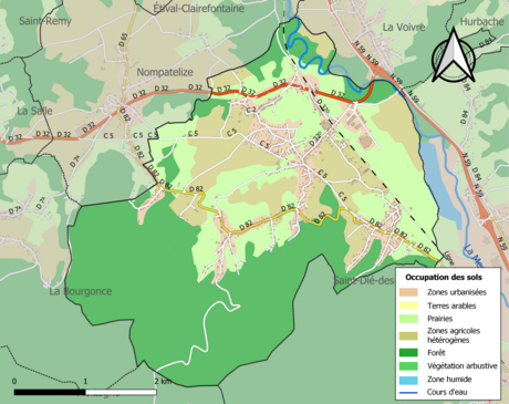 Carte en couleurs présentant l'occupation des sols.