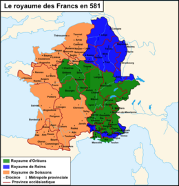 Frankish kingdoms in 581.