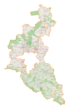 Mapa konturowa powiatu rzeszowskiego, na dole nieco na prawo znajduje się punkt z opisem „Nieborów Wielki”