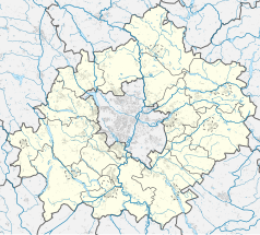 Mapa konturowa powiatu poznańskiego, blisko lewej krawiędzi nieco na dole znajduje się punkt z opisem „Buk”