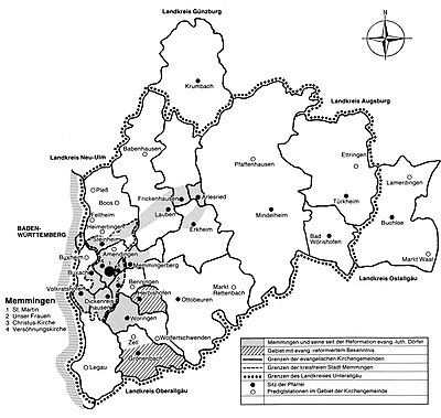 Übersichtskarte des evangelisch-lutherischen Dekanats Memmingen.