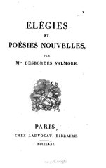 Marceline Desbordes-Valmore, Élégies et poésies nouvelles, 1825    