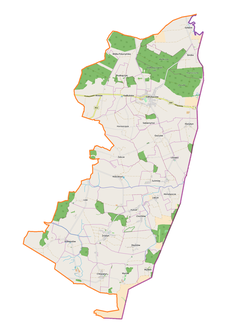 Mapa konturowa gminy Dołhobyczów, na dole po lewej znajduje się punkt z opisem „miejsce zdarzenia”