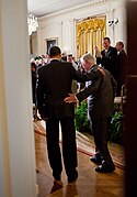 President Barack Obama and Sen. Ted Kennedy enter the East Room of the White House to attend the second session of a Health Care Summit with members of Congress .jpg