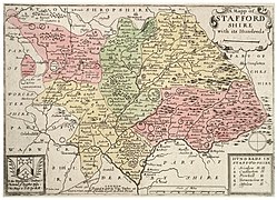 Map of Staffordshire and its hundreds, by Wenceslas Hollar, c. 1627–1677