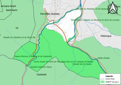 Carte des ZNIEFF de type 1 sur la commune.