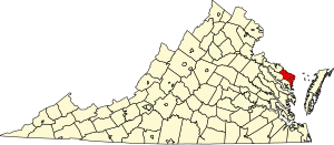 Map of Virginia highlighting Northumberland County