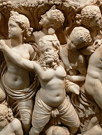 Silenus detail from a Roman-era marble sarcophagus, 2nd century AD (Antalya Museum)