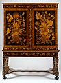 Kabinettschrank mit Intarsien aus verschiedenen Hölzern (Rosenholz, Ölbaum, Ebenholz, Holunder, Tulpenbaum, Berberitze), Jan van Mekeren, Amsterdam, ca. 1700–1710, Metropolitan Museum, New York