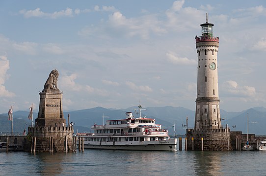 Lindau Harbor entrance with MS Schwaben