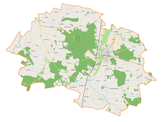 Mapa konturowa gminy Poddębice, u góry po lewej znajduje się punkt z opisem „Sempółki”