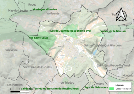 Carte des ZNIEFF de type 1 sur la commune.