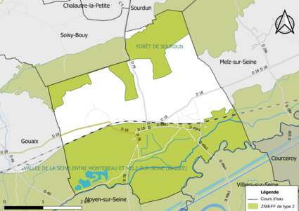 Carte des ZNIEFF de type 2 de la commune.