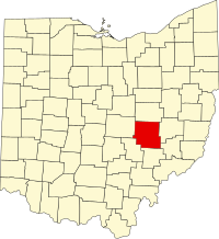 Map of Ohajo highlighting Muskingum County