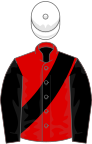 Red, black sash and sleeves, white cap