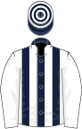 Dark blue and white stripes, white sleeves, hooped cap