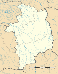 Mapa konturowa Cher, u góry po prawej znajduje się punkt z opisem „Belleville-sur-Loire”