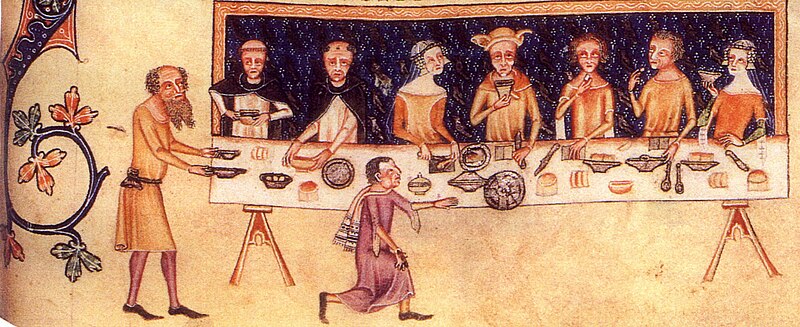 File:Dining room scene from the Luttrell Psalter (detail).jpg