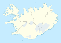 Mapa konturowa Islandii, u góry po lewej znajduje się punkt z opisem „Strandabyggð”