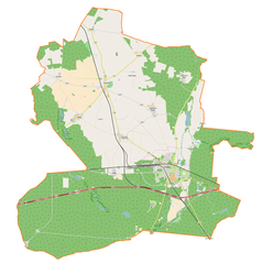 Mapa konturowa gminy Rzepin, blisko centrum na lewo u góry znajduje się punkt z opisem „Kowalów”