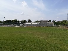 Caption:Stadionul Clujana, tribuna principală, vedere interioară.