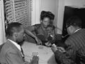 Tadd Dameron, Mary Lou Williams and Dizzy Gillespie in Mary Lou William's apartment, NYC