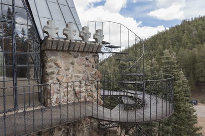 A rocky, twist and turn along a soaring tower of Bishop Castle.