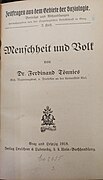 Ferdinand Tönnies Menschheit und Volk 1918 Titel.jpg