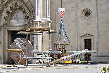 Placement of temporary Crosses for both towers