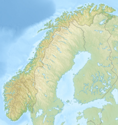 Mapa konturowa Norwegii, na dole po lewej znajduje się punkt z opisem „Bunnefjorden”