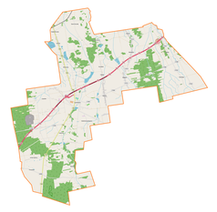 Mapa konturowa gminy Łyszkowice, po lewej znajduje się punkt z opisem „Czatolin”