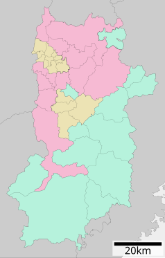 Mapa konturowa prefektury Nara, u góry po lewej znajduje się punkt z opisem „Heguri”