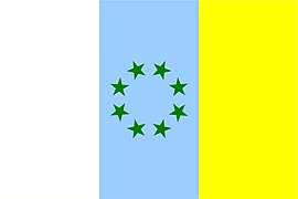 Propuesta de bandera con ocho estrellas donde se incluye a La Graciosa, tras que se declarara a esta como la octava isla habitada de Canarias.