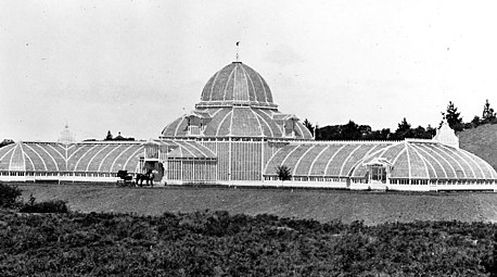 The Conservatory of Flowers as it appeared in 1879, before its dome was replaced following a fire in 1883