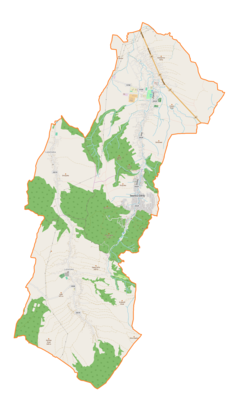 Mapa konturowa gminy Iwonicz-Zdrój, u góry nieco na prawo znajduje się punkt z opisem „Iwonicz”