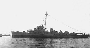 USS Steele (DE-8) at anchor, circa in 1945