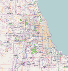 Mapa konturowa Chicago, po prawej znajduje się punkt z opisem „Comiskey Park”