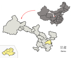 Localização da cidade na Província de Gansu