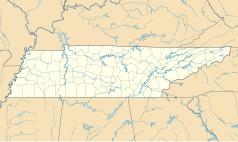 Mapa konturowa Tennessee, po lewej znajduje się punkt z opisem „Brownsville”