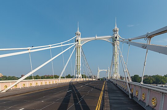 Albert Bridge, view from the southern end, London, 2020.